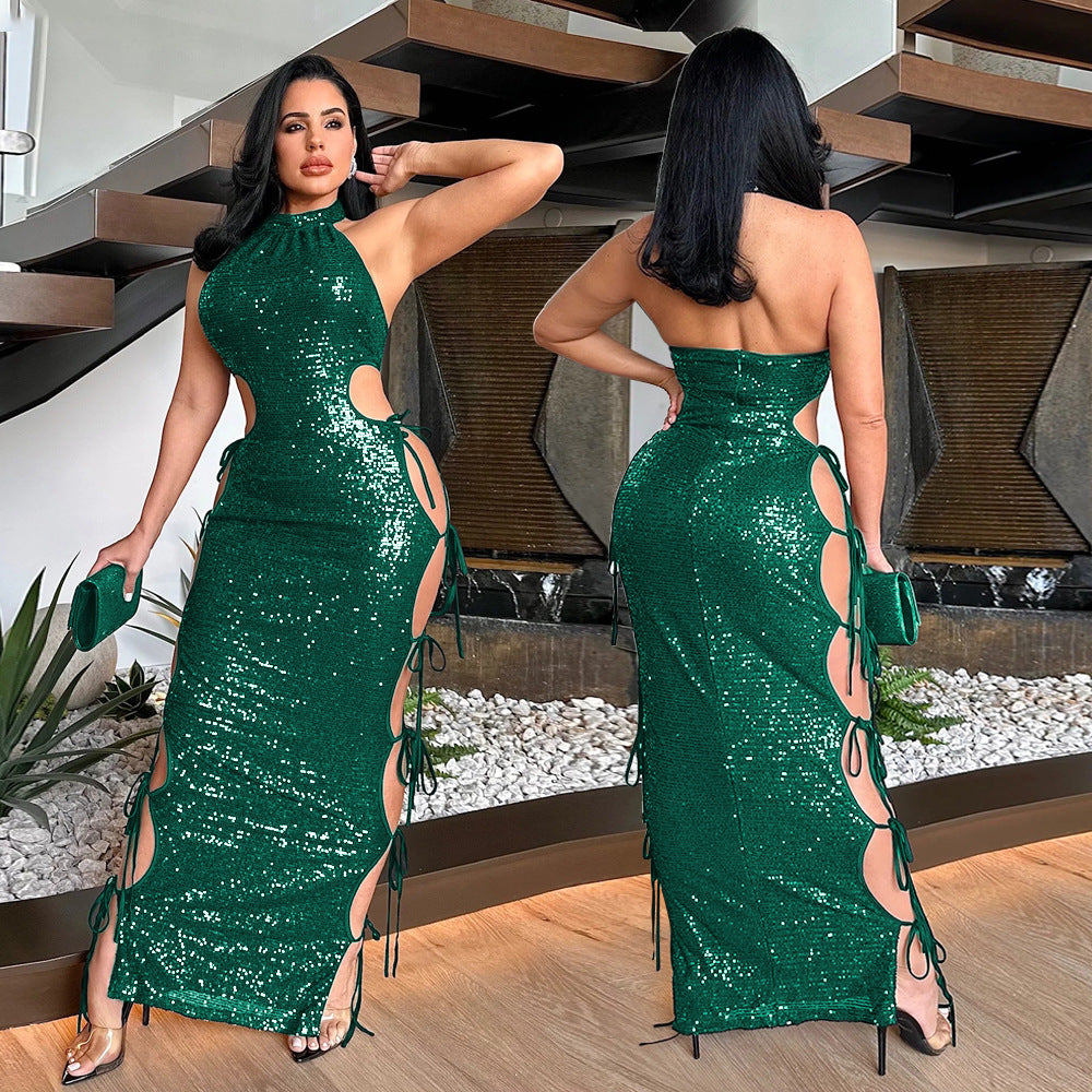 Women's Cutout Sequin Elegant Sexy Dress Long Dresses