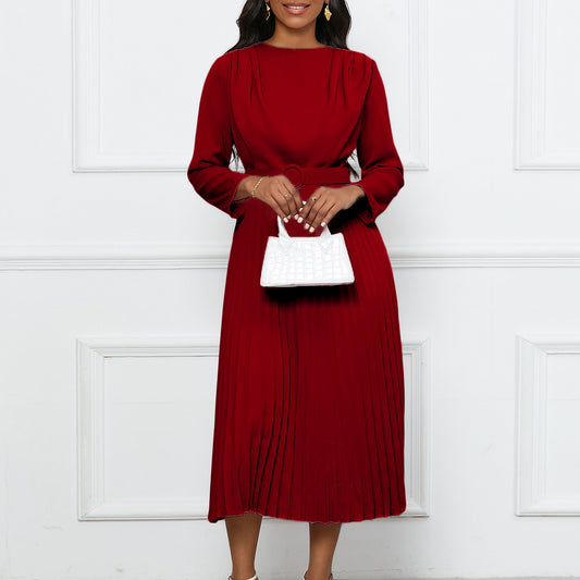 Women's Elegant Pleated Commuter Solid Color African Dresses
