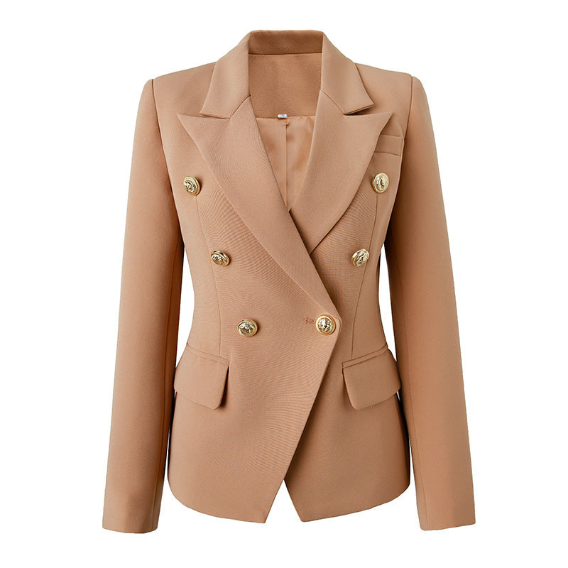 Commute Double Breasted Collar Pure Black Blazers