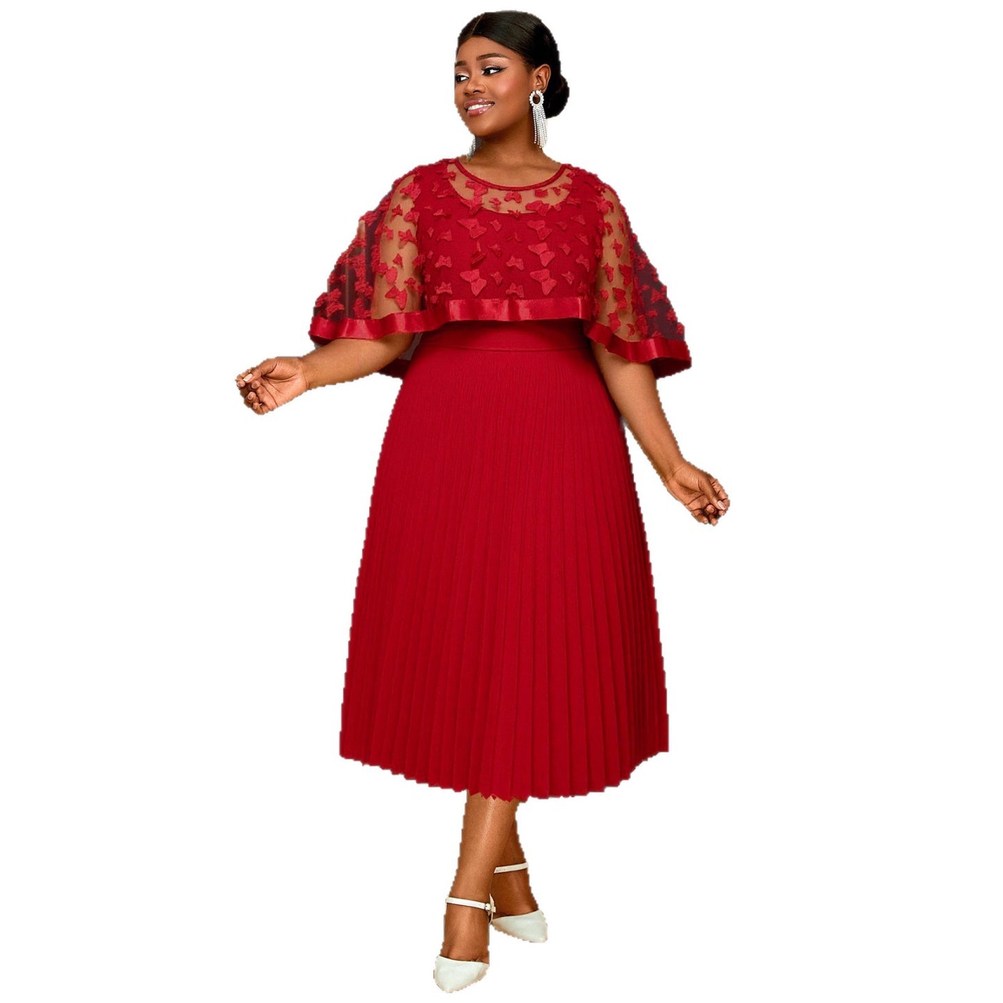 Women's Dress Stitching Mesh Bow Shawl Hem Dresses