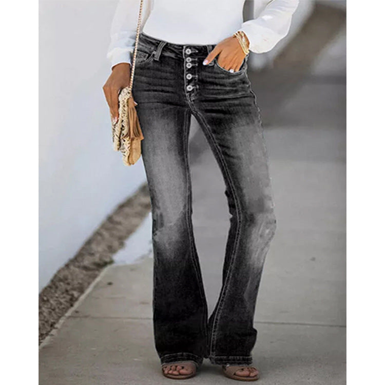 Women's Fashion Retro High Waist Washed Jeans