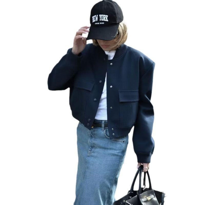 Women's Color Stand Collar Large Pocket Jackets