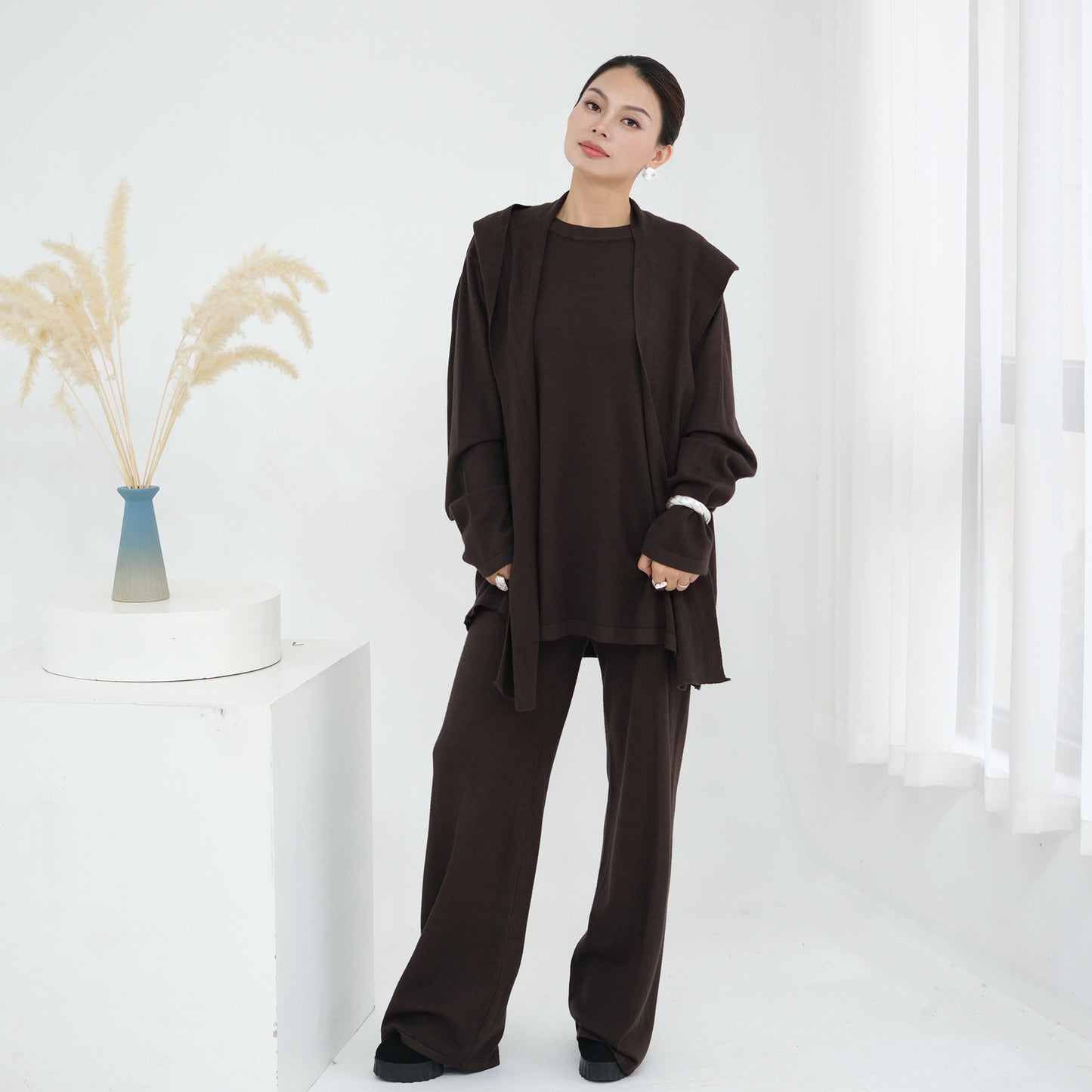 Turkey Knitting Solid Color Two-piece Set Suits