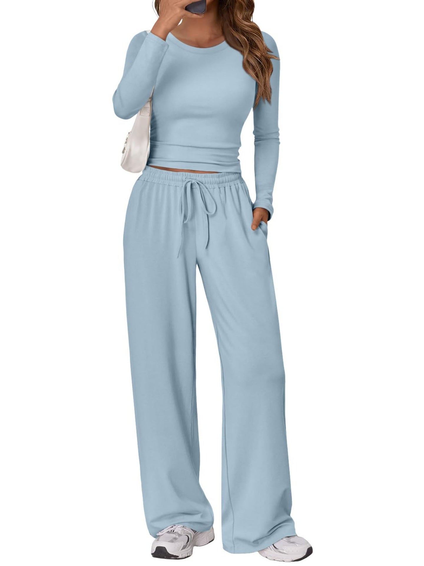 Women's Color Pleated High Waist Wide Leg Fashion Casual Suit