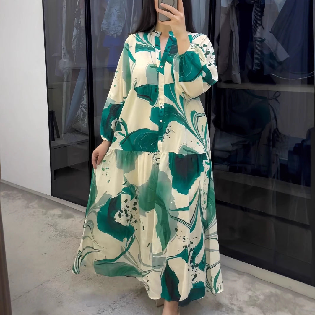 Printed Loose Casual Long Sleeves Temperament Dress
