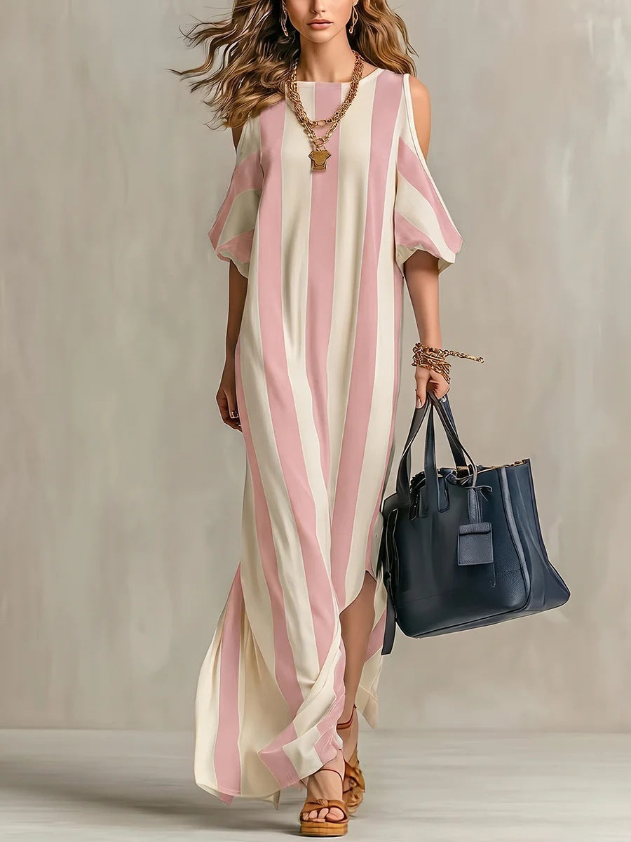 Shoulder Digging Loose Slimming Slit Holiday Long Style With Medium Dress