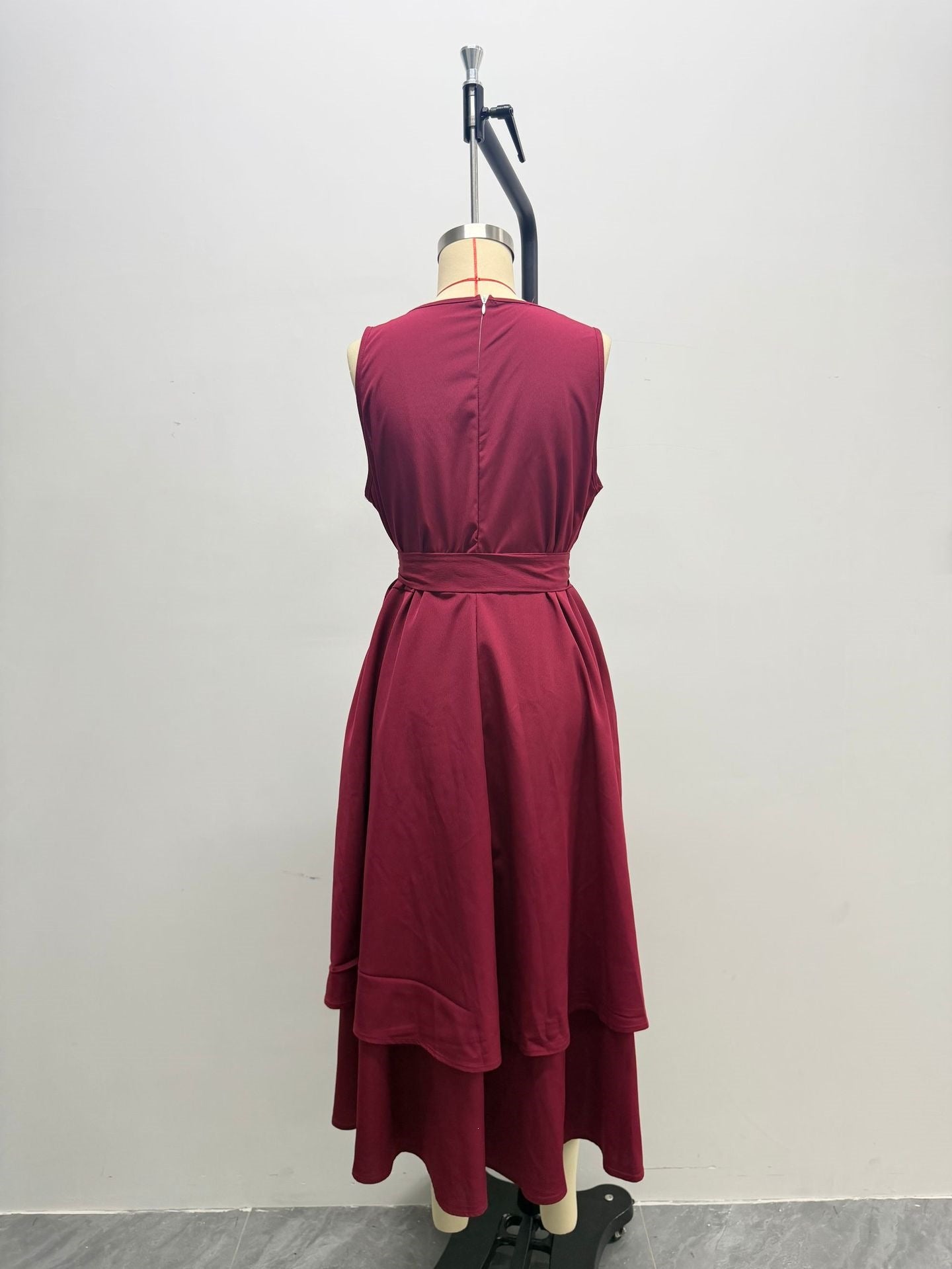 Sleeveless Round Neck Tied Waist Irregular Swing Dress