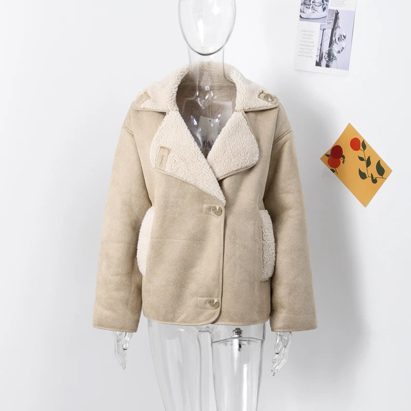 Women's Slouchy Lamb Wool Lapel Fur Jackets