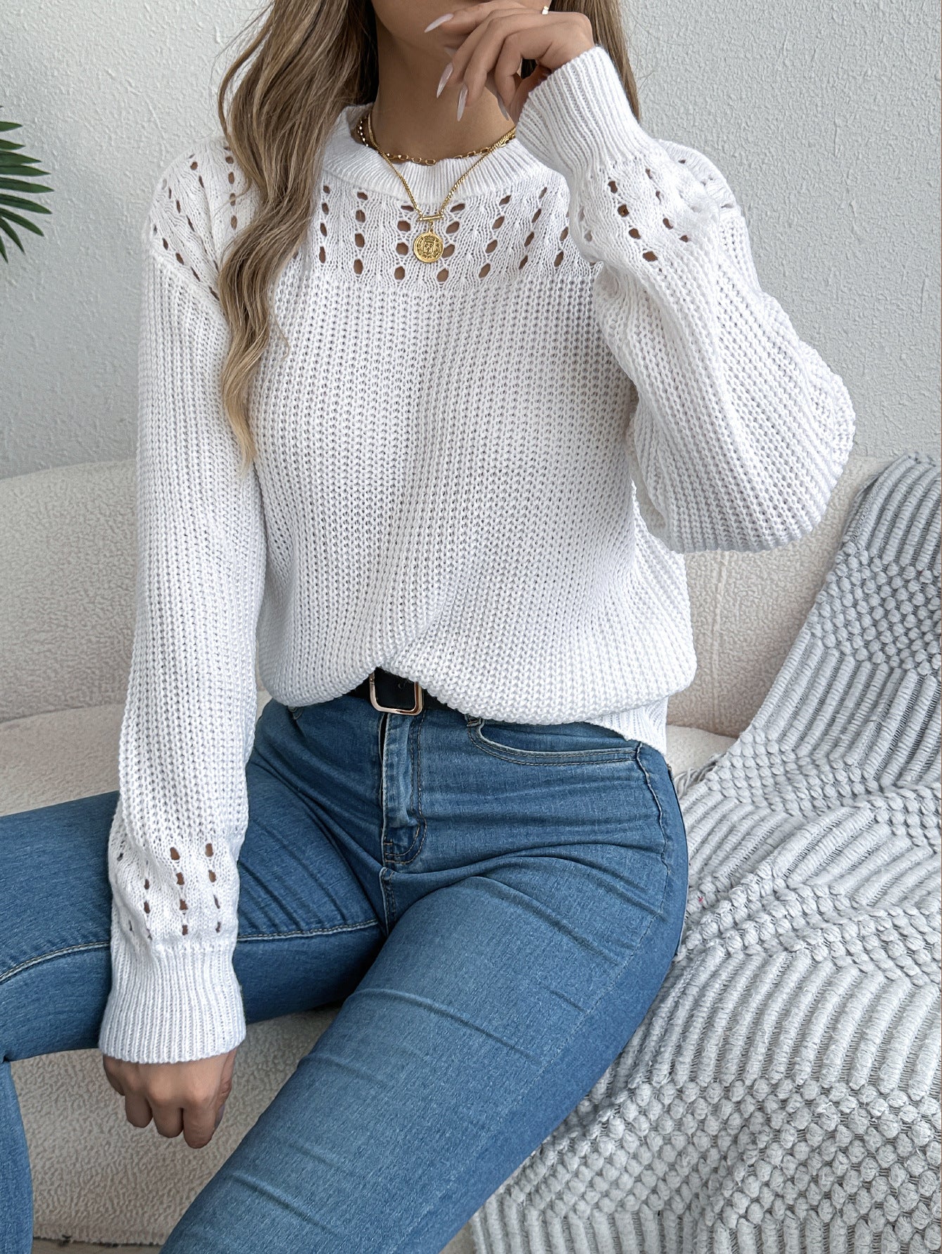 Women's Casual Solid Color Lantern Long Sleeve Sweater
