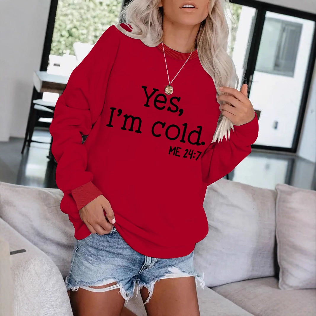 Women's Round Neck Slogan Pattern Trendy Long-sleeved Tops