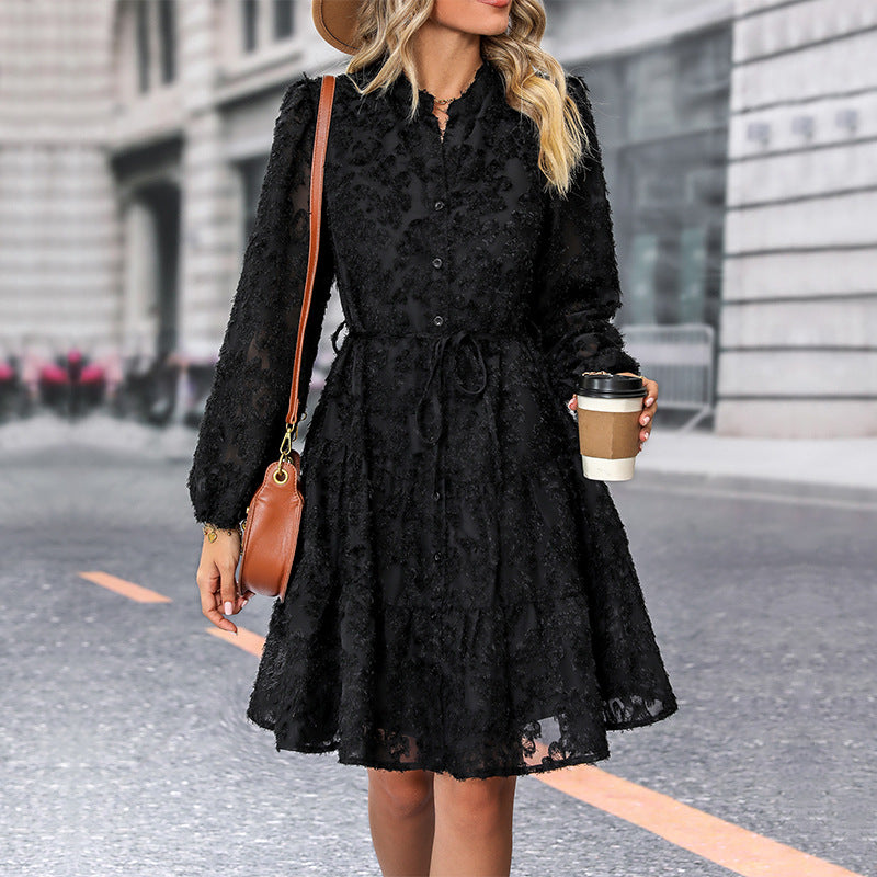 Versatile Popular Pretty Long-sleeved Jacquard Dress Dresses