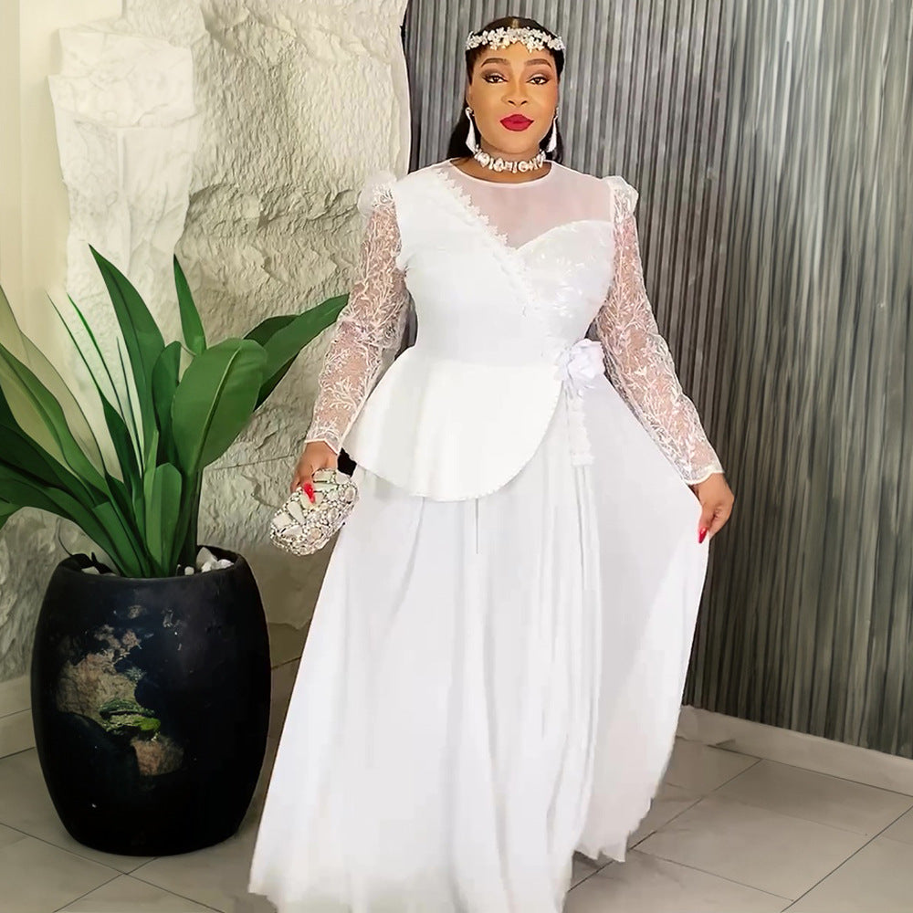 Women's Fashion Lace Dress African Wear Mesh Dresses