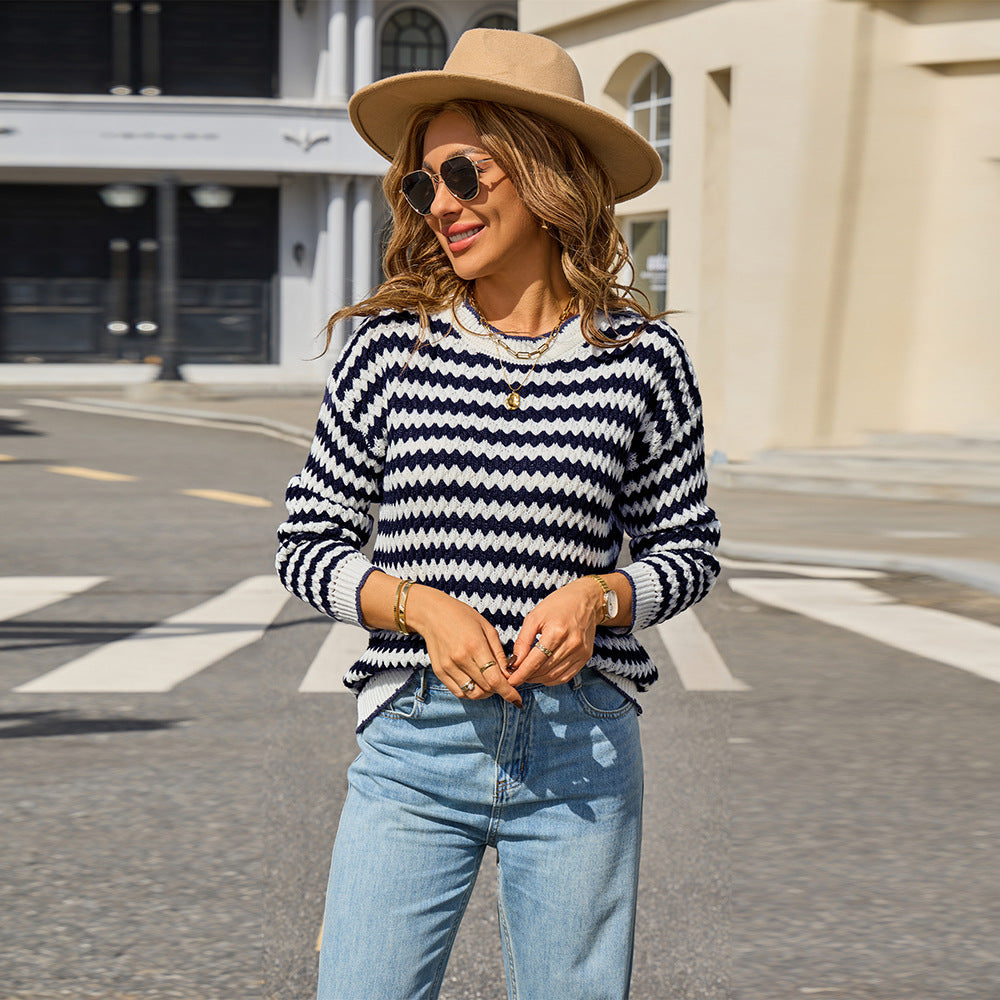 Cool Elegant Simple Stripes Long Sleeve Sweater