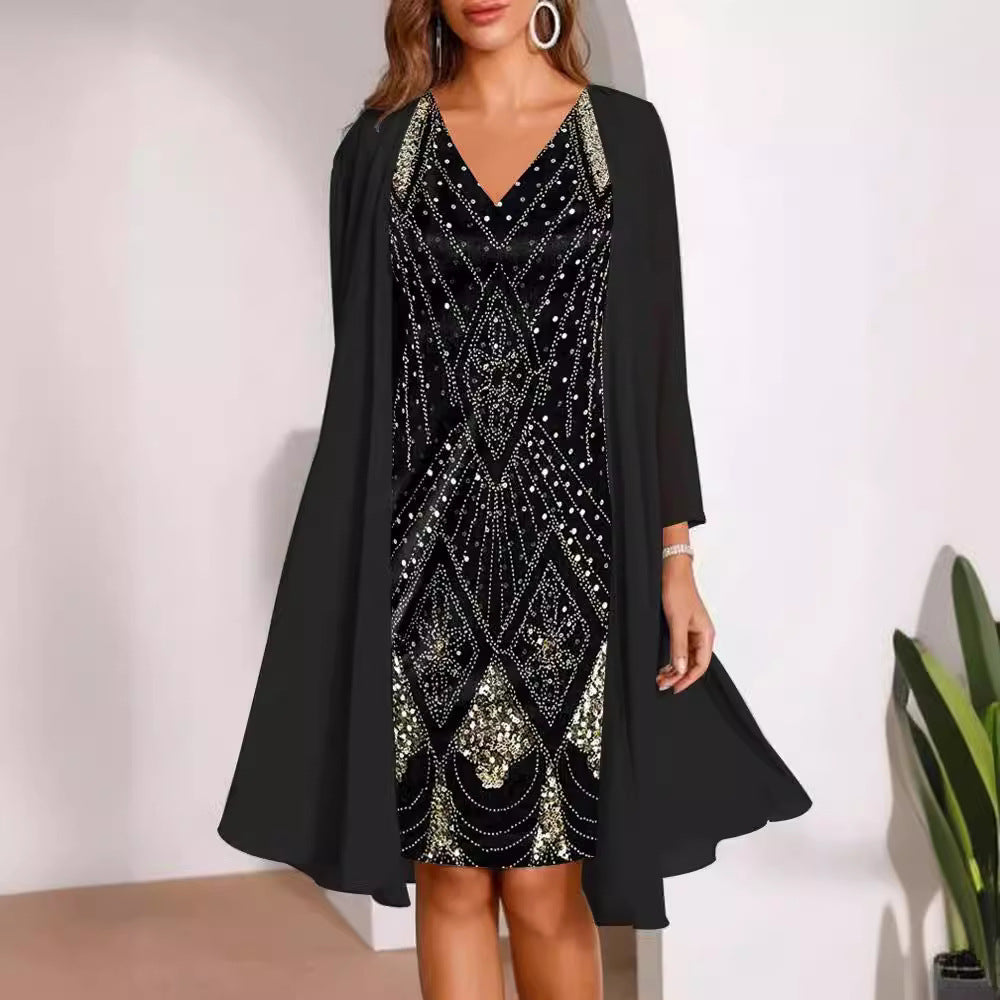 Chiffon Two-piece Long Digital Printed Sleeve Dress