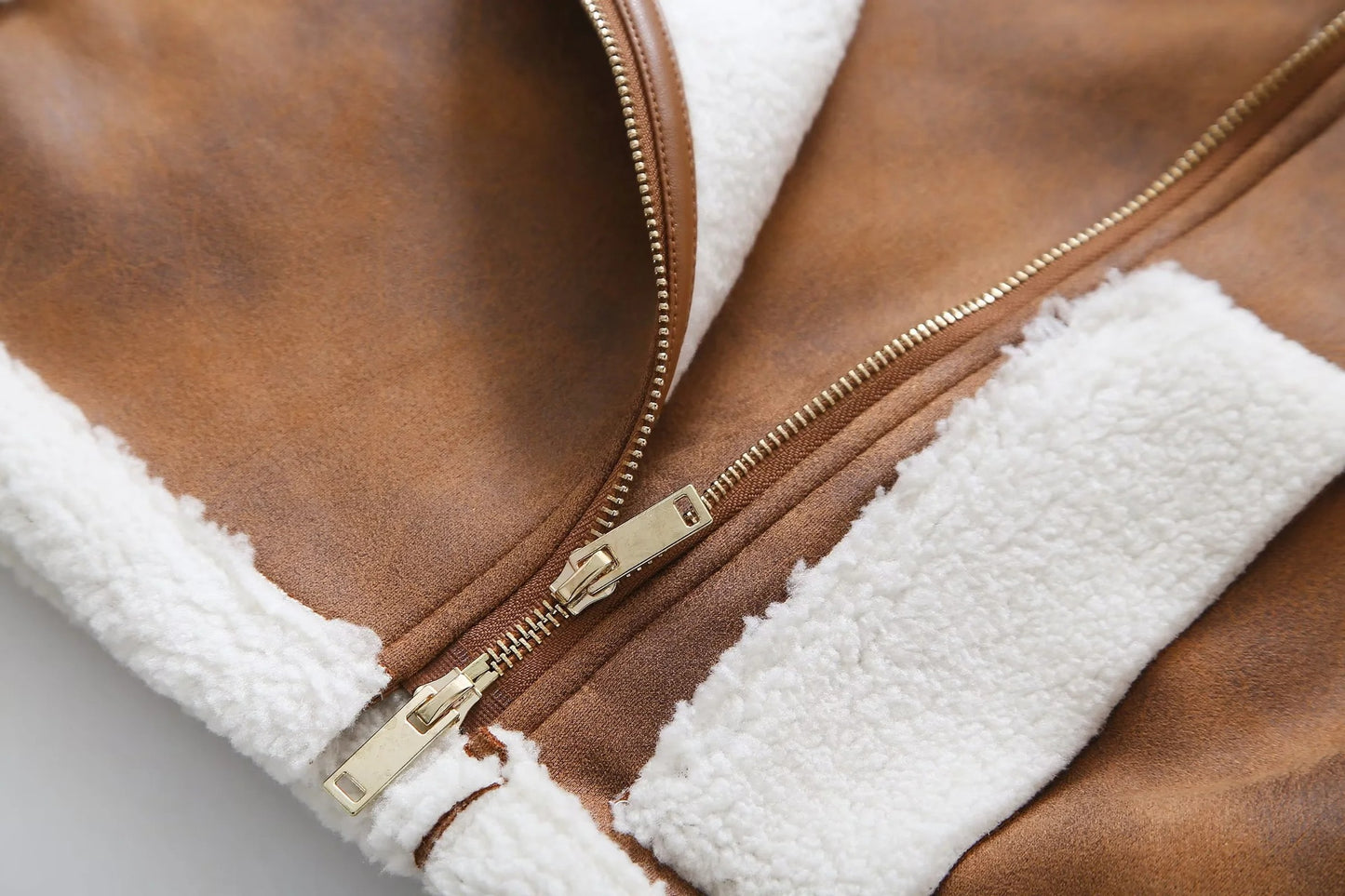 Women's Lapel Loose Suede Fabric Contrast Color Coats