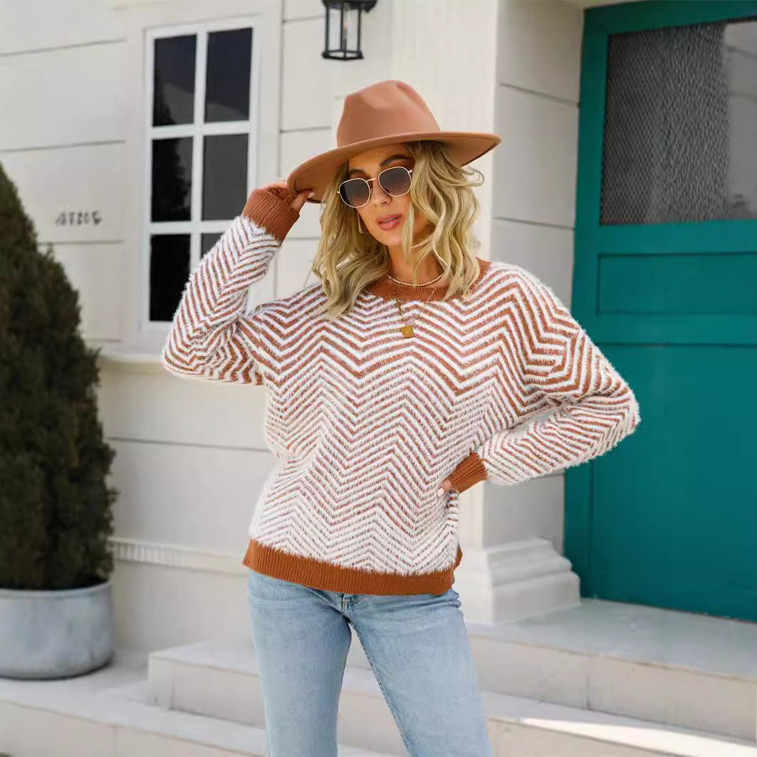 Women's Spring Round Neck Pullover Long Sleeve Sweater