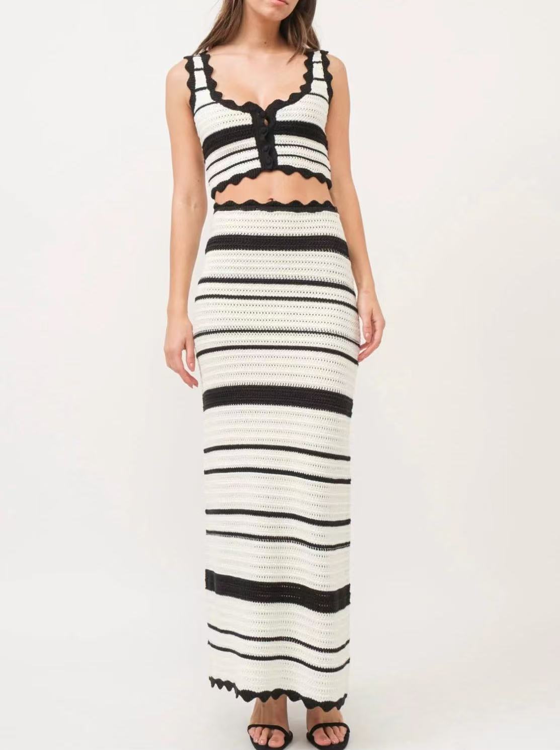 Women's Fashion Striped Knitted High Waist Contrast Suits