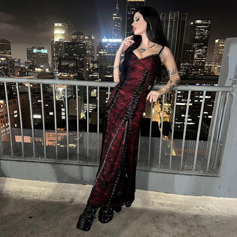 Lace Double Strap Dress Comfortable Dark Dresses