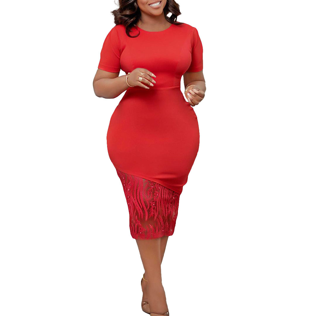 Women's Large Summer Temperament Ol Beaded Sheath Dress