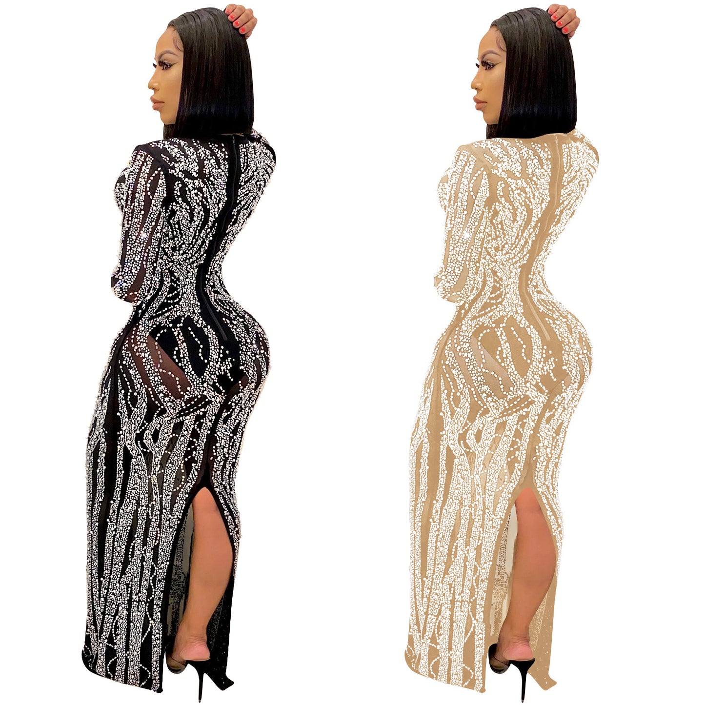 Women's Nightclub Sexy Hot Drilling Diamond Grenadine Dresses