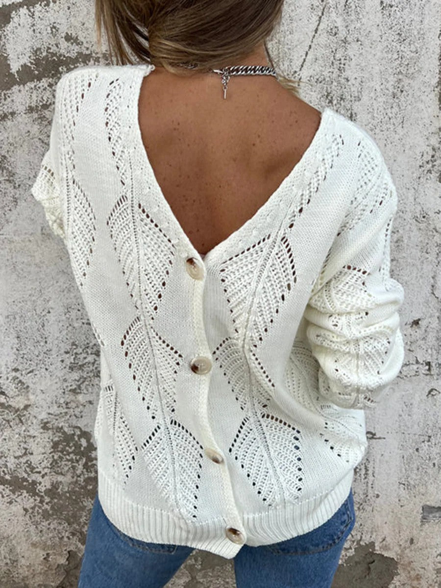 Women's Leaves Long-sleeved Knitted Loose Double-sided Wearable Sweater