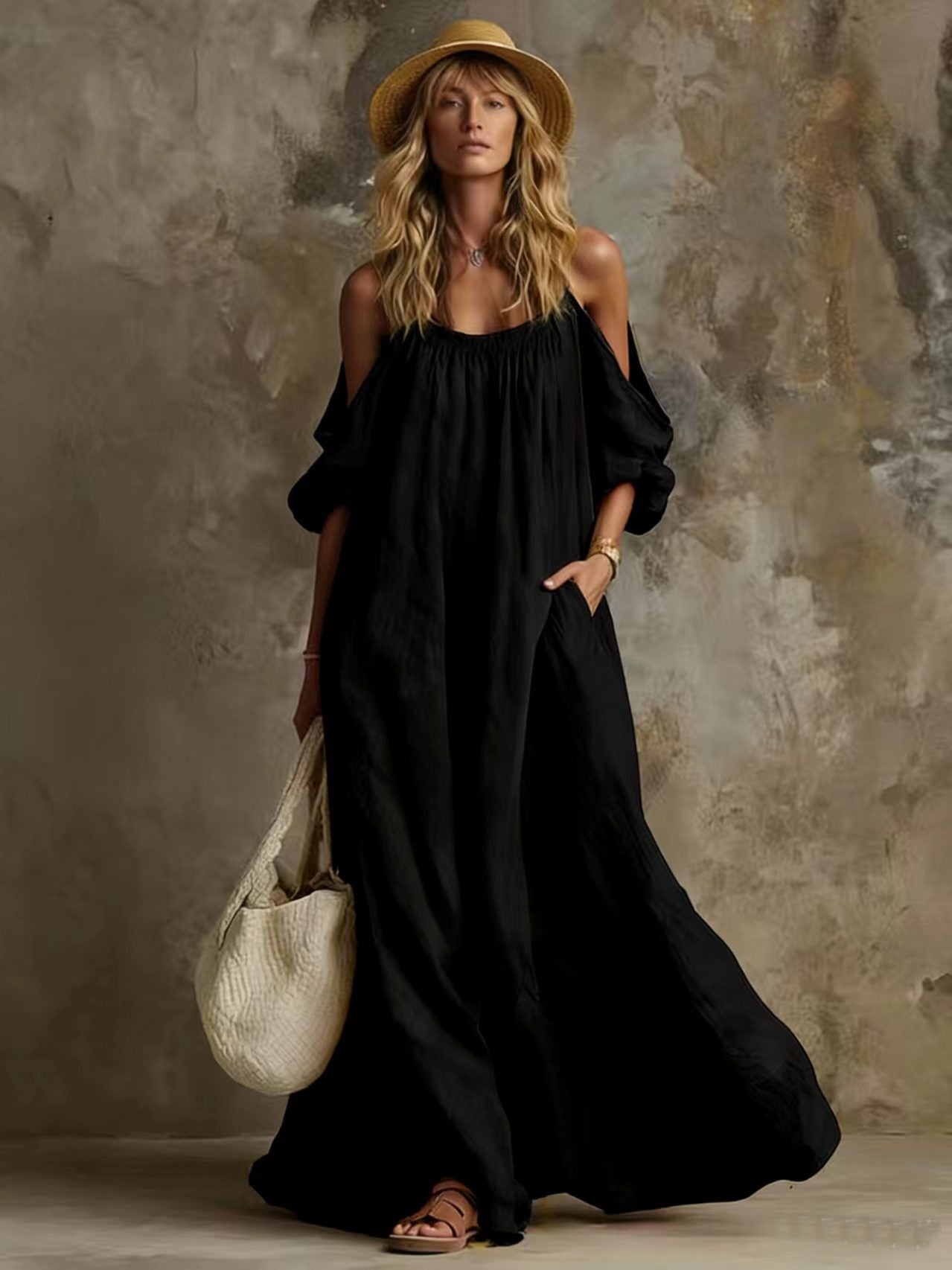 Vacation Style Pocket Strap Cotton Linen Dress
