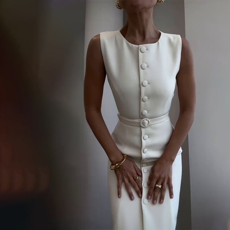 Summer Elegant Belt Slimming Commuting Dress Dresses