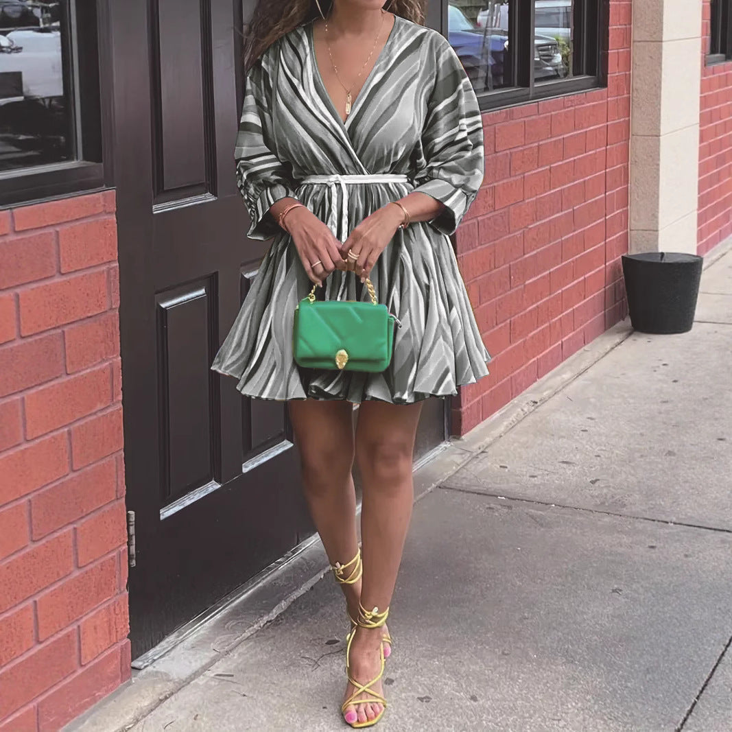Women's With Belt Vibrant Casual A- Line Dress