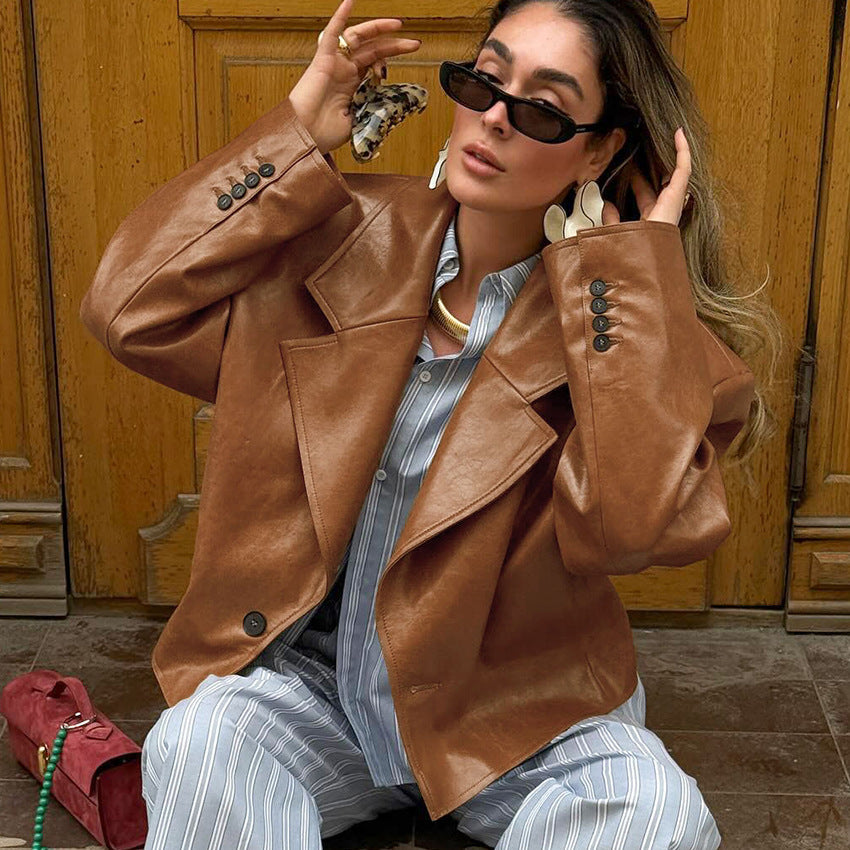 Women's Collar Leather Design Sense Graceful Fashionable Jackets