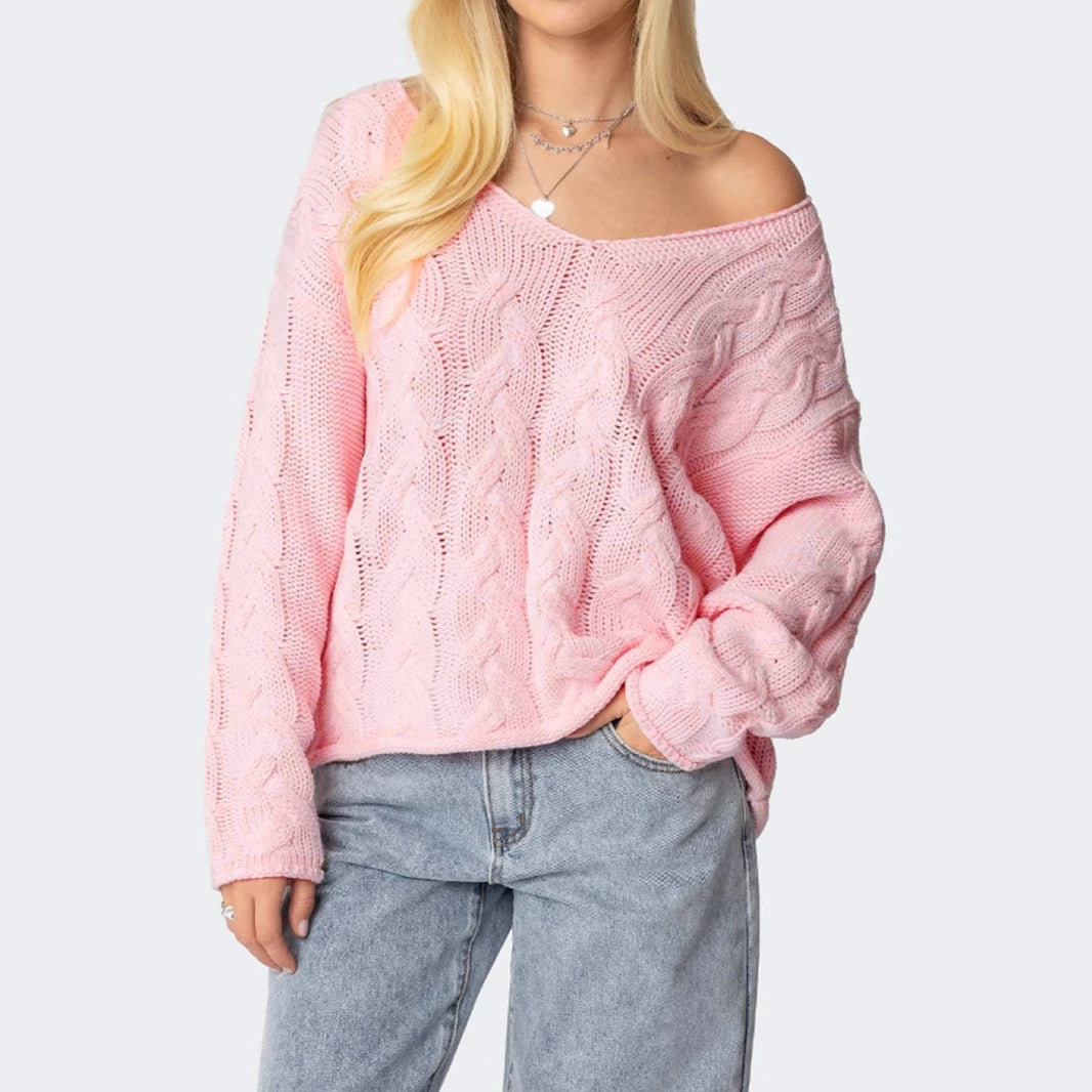 Women's Autumn Solid Color Loose Lazy Style Twist Knitted Sweaters