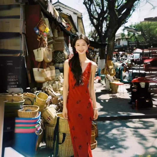 Women's Elegant Green Wine Red Retro Printed Dresses