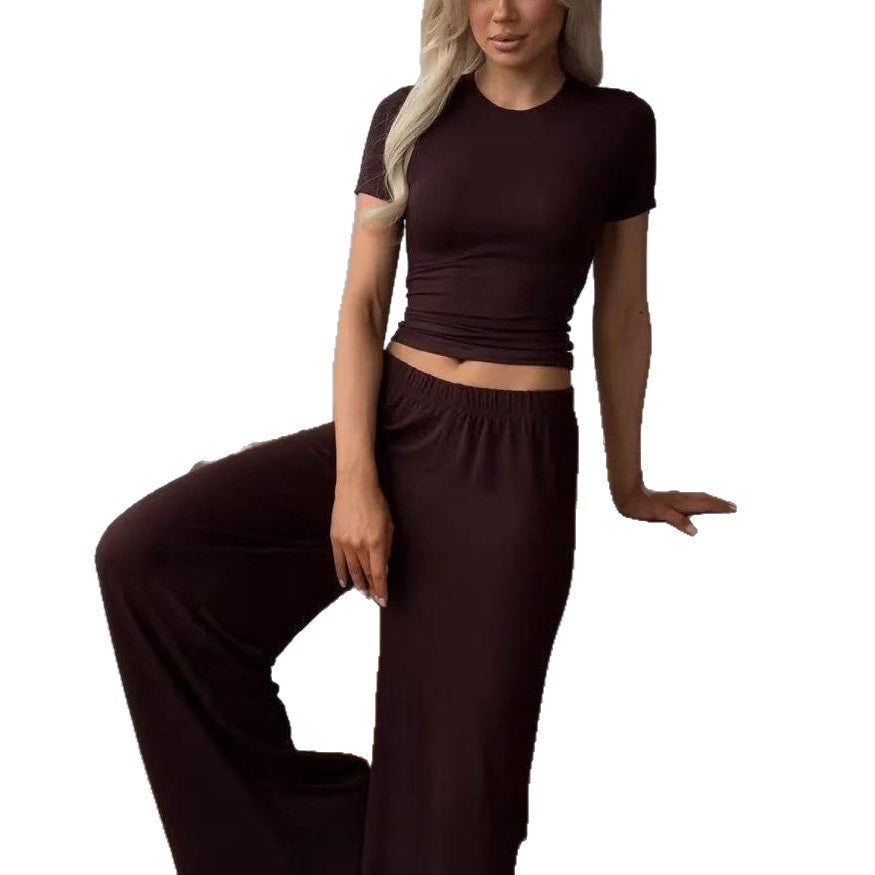 Women's Russian Knitting Short-sleeved T-shirt Trousers Two Suits