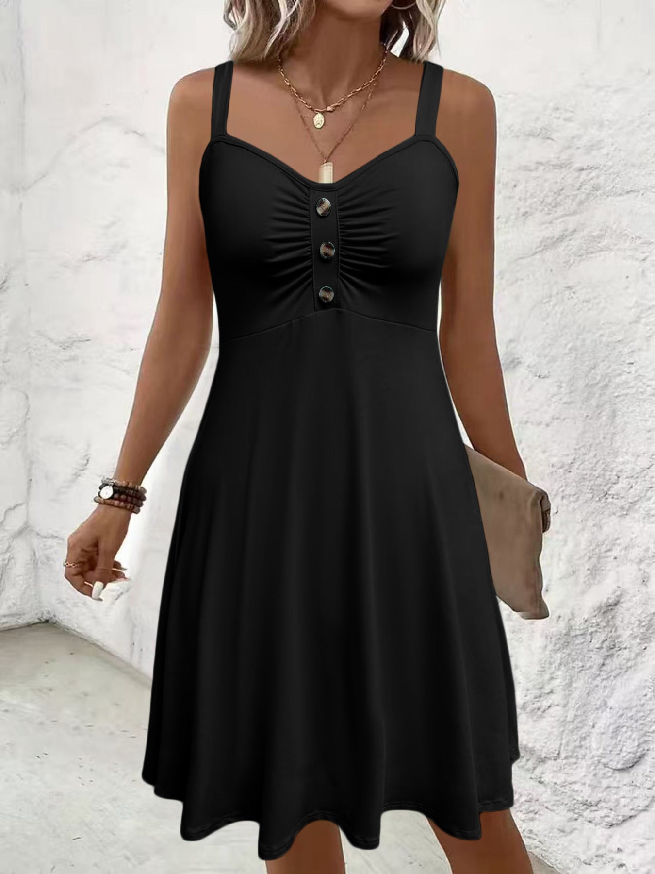 Knee-length Soft Loose Strap With Pockets Dress