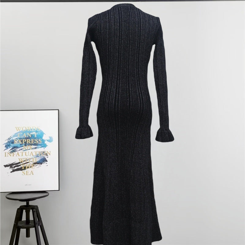 French Entry Lux Thin Glittering Line Long Sleeve Slimming Dresses