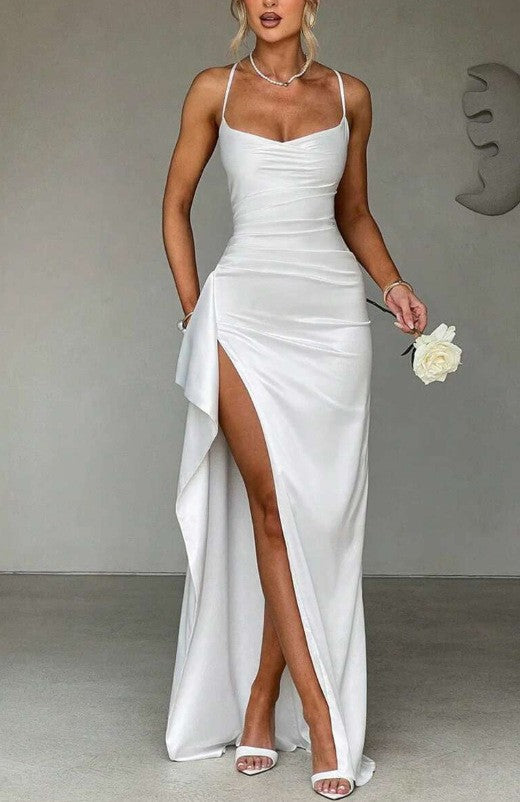 Women's Summer Solid Color Sleeveless Shoulder Strap Satin Dress