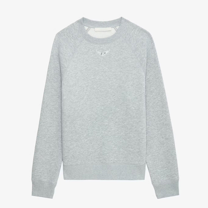 Women's Winter French Niche Wings Rhinestone Sleeves Printed Flower Sweaters