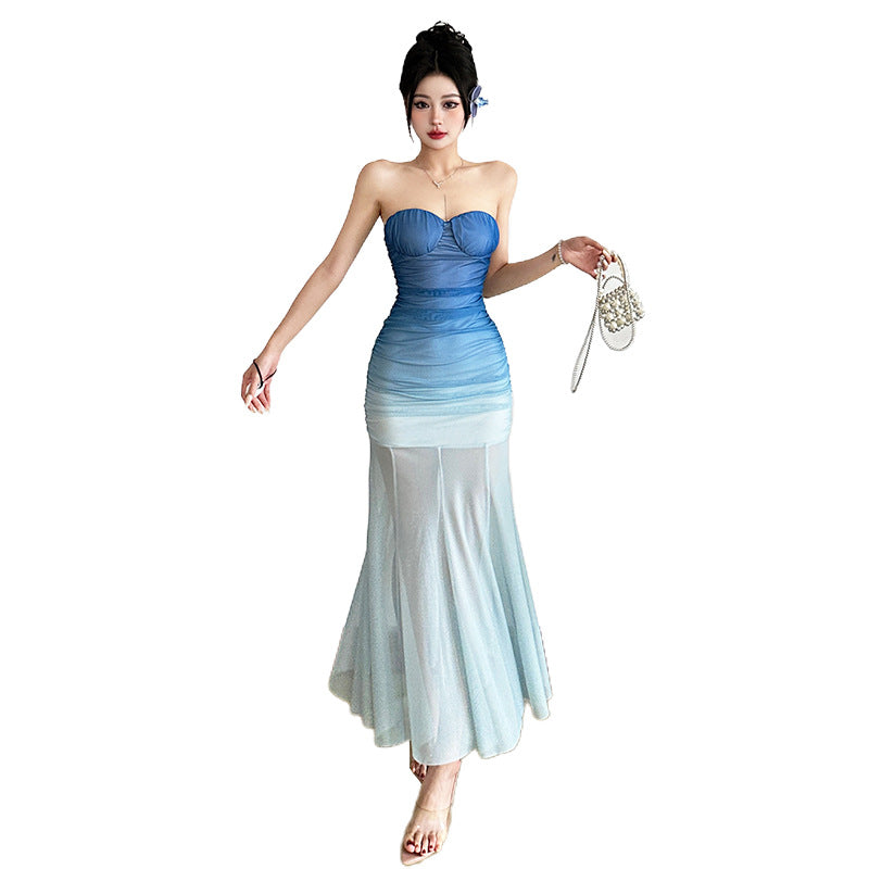 Women's Summer Gradient Fairy Style Pleated Fishtail Dresses