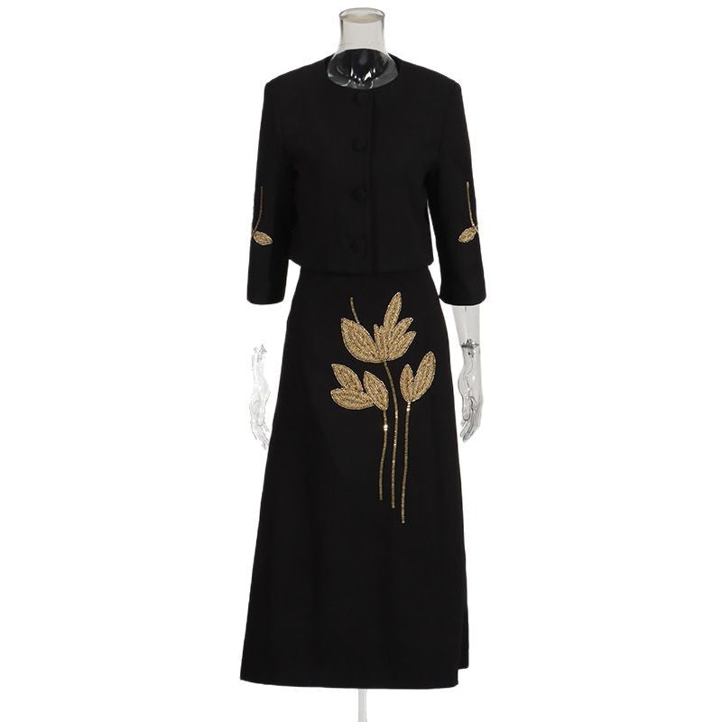 Women's Banquet Two-piece Autumn Flower Beaded High Skirts
