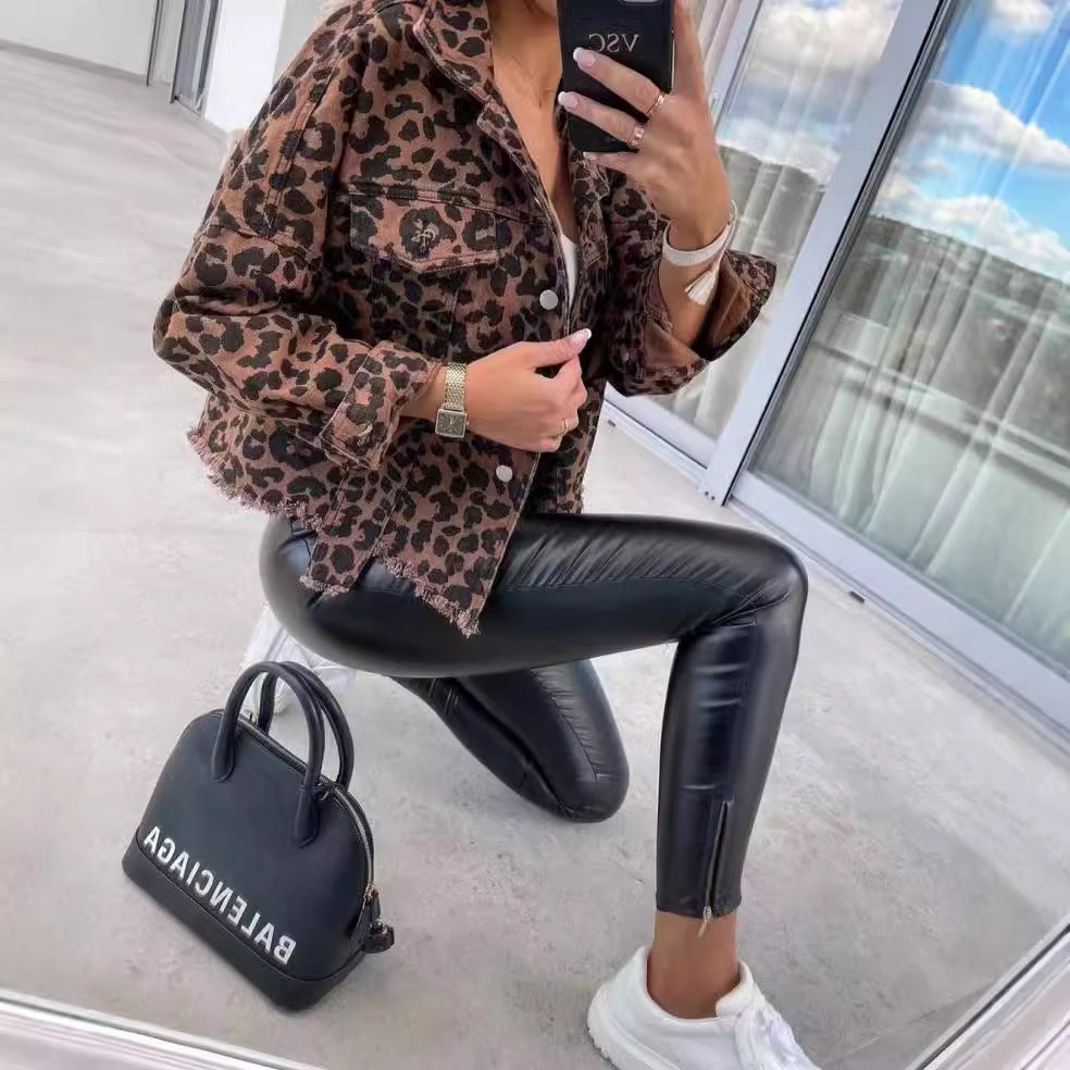 Women's Cool Graceful Leopard Print Denim Jackets