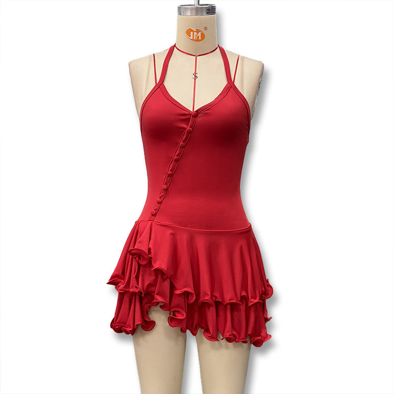 Women's Flare Sleeve Slim Fit Sexy Halter Backless Dress