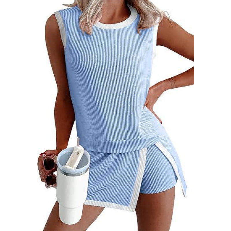 Women's Twist Strip Round Neck Loose Elastic Fashion Casual Suit