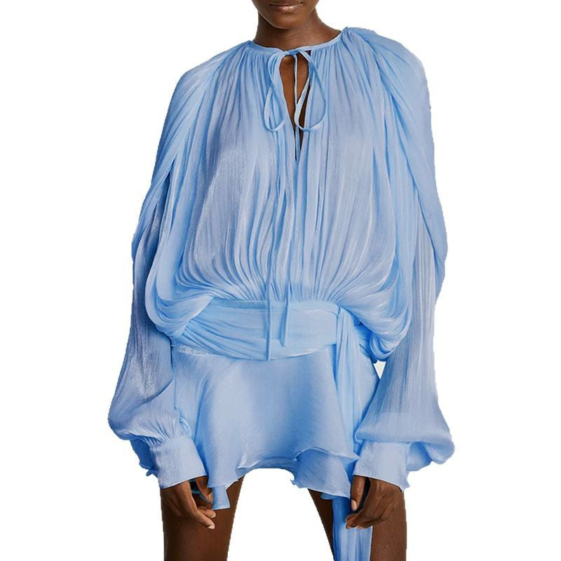 Women's Summer French Style Loose Long Sleeve Vacation Ruffled Dress