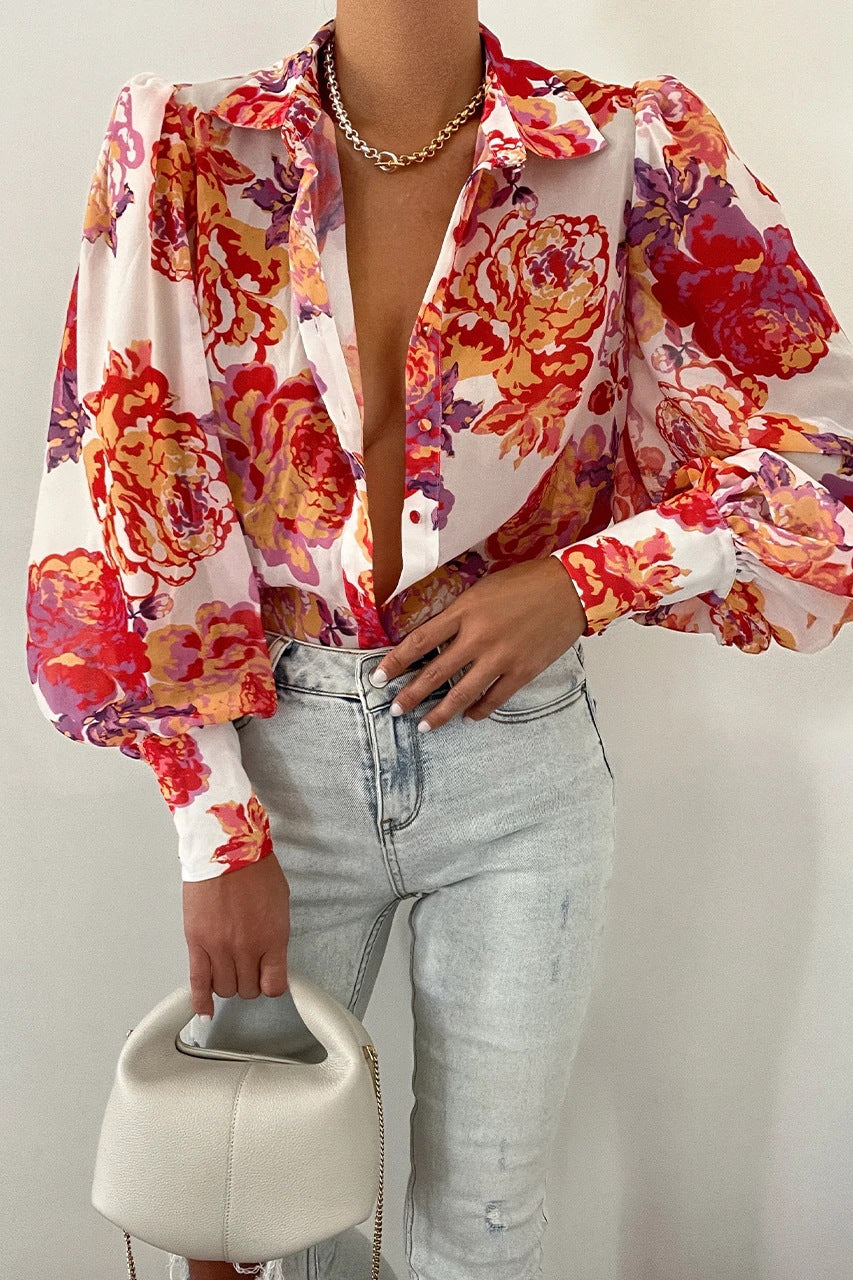 Women's Sleeve Printed Shirt Spring Single-breasted Temperament Cardigans