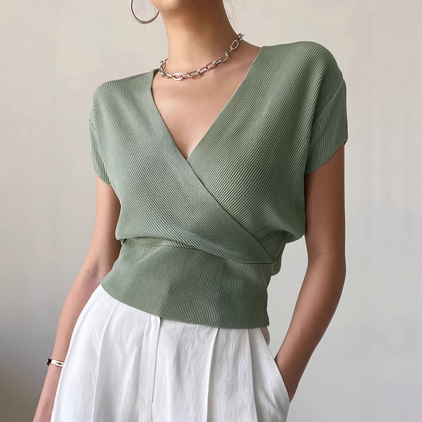 Women's Cross Knitted Sleeve High Waist Loose Women's Sweater