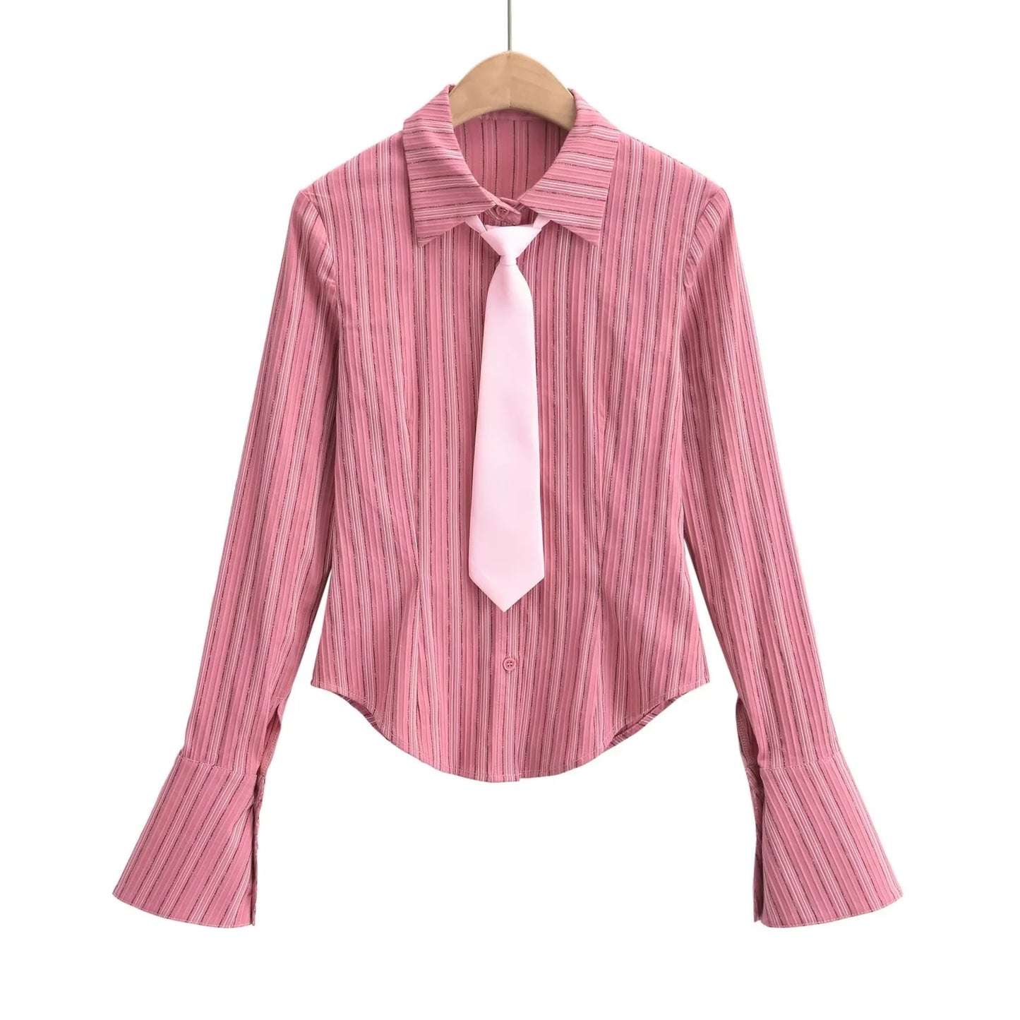 Women's Younger College Style With Tie Long Sleeve Blouses