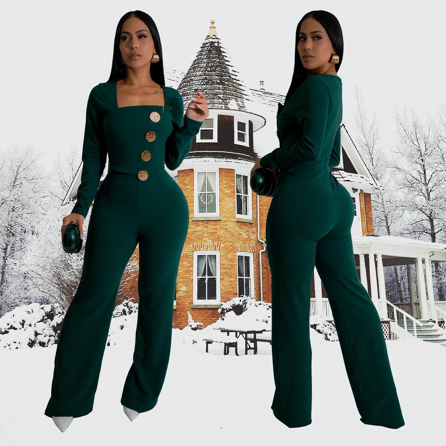 Women's Fashion Wear Long Sleeve Arm Covering Trousers Jumpsuits
