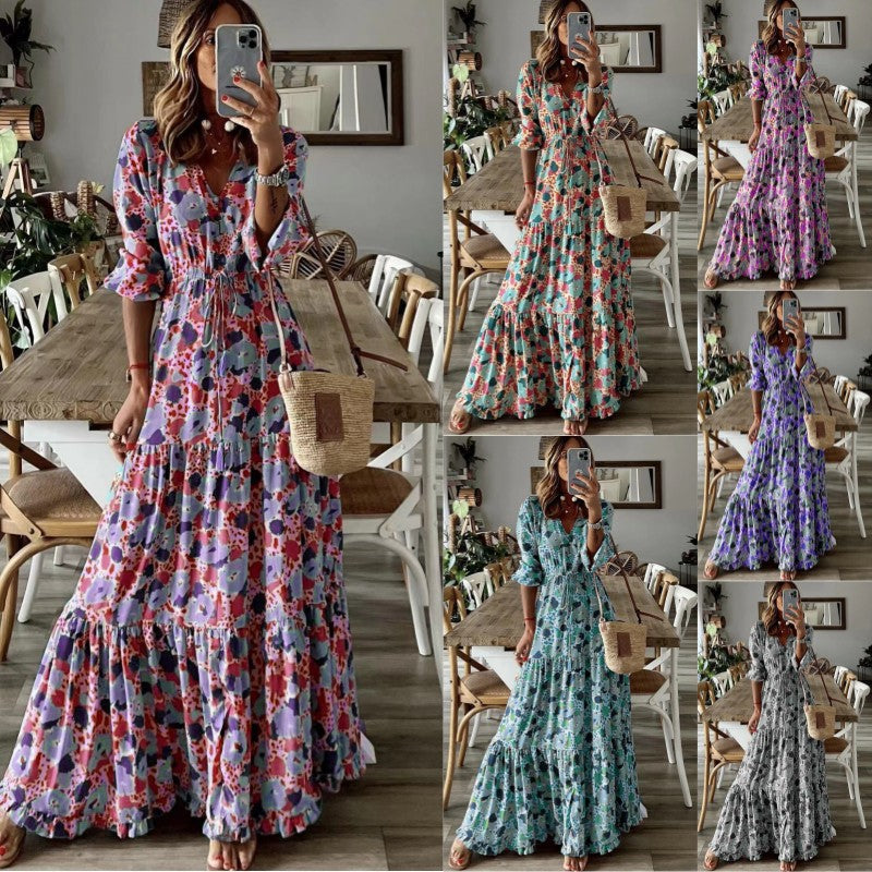 Women's Summer Temperament Vacation Printed Swing Long Clothing