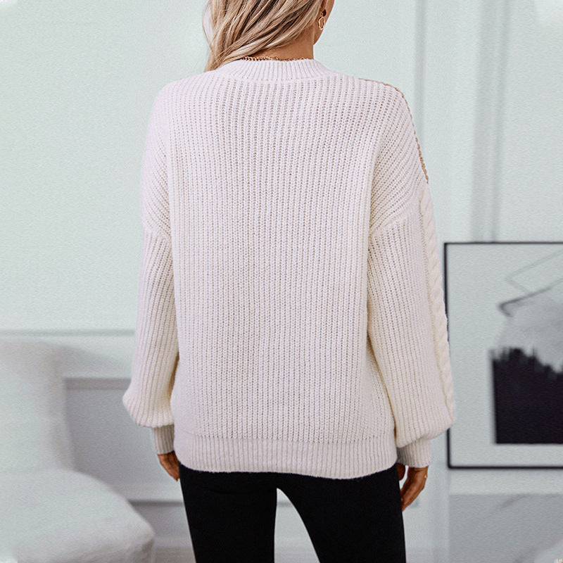 Women's Contrast Color Crew Neck Pullover Loose Knitwear