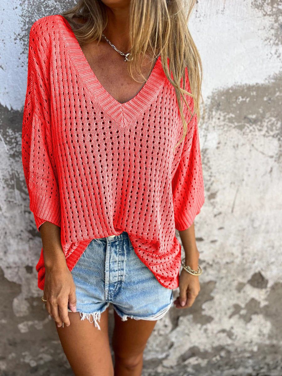 Women's T-shirt Hollow Out Outer Match Long-sleeved Knitted Knitwear