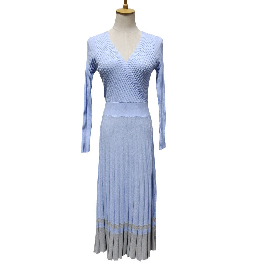 Women's Sexy Cross Knitted Pleated Dress Long Dresses
